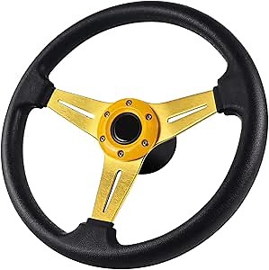 LOSCHEN Boat Steering Wheel Polyurethane Leather with 3/4" Axle Marine Steering Wheel Adapter for Marine Boats,Vessels,Yachts,Pontoons Boat-Yellow
