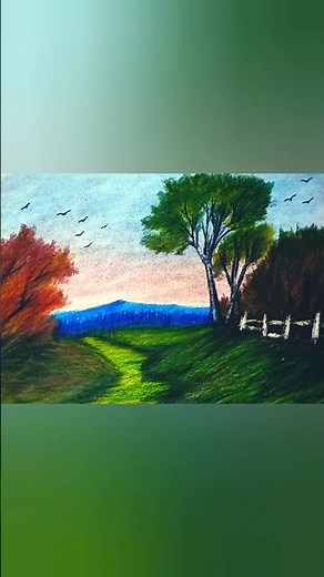 Step-by-Step: Autumn Landscape with Oil Pencils 🍂🎨​ #art #painting #drawing #colorpencildrawing