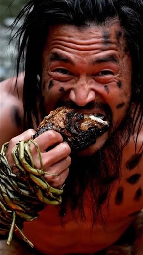 Primitive Survival: Eating a Whole Roasted Giant Fish | Jungle ASMR #forestphilosophy #wildlife