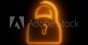 glowing neon blue color lock animation icon, padlock shield animated icon protective shield lock guard barrier icon, Technical lock icon for device screen, apps or online security for hacking.