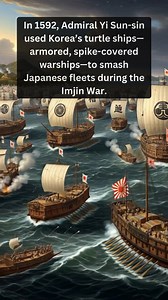 In 1592 iron turtle ships shattered an invasion. In 1592, Japan launched a massive invasion of Korea, sending hundreds of ships to transport troops and supplies. Korea’s survival depended on its navy. Commanding it was Yi Sun-sin, facing overwhelming odds with limited resources. Yi deployed a revolutionary weapon — the Geobukseon, or Turtle Ship. Covered with iron plating and sharp spikes, the vessel prevented enemy boarding and absorbed cannon fire. He drove these armored ships directly into ti