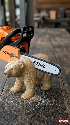 Mini STIHL Chainsaw Cutting Wooden Bear | Super Satisfying ASMRD#shorts#viral#minichainsaw