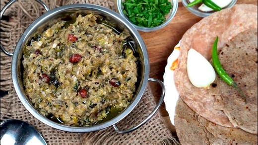 Traditional Khandeshi style roasted eggplant recipe