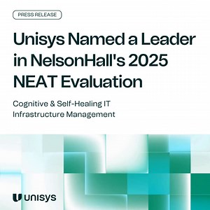 For the fifth consecutive year, Unisys leads in NelsonHall's 2025 NEAT Evaluation for Cognitive & Self-Healing IT Infrastructure Management! Discover how our #AI capabilities help us deliver immediate benefits to IT infrastructure management services clients. Read more: http://spr.ly/6182NyXLk | Unisys