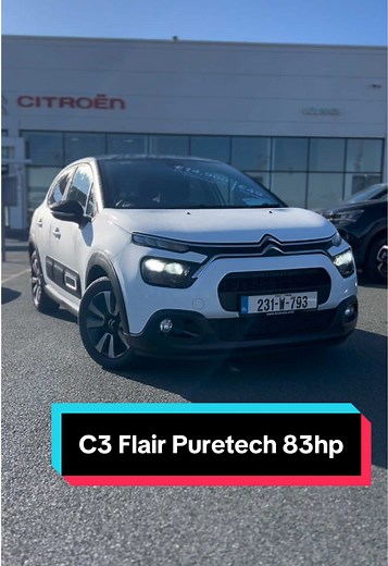 Citroën C3 Flair PureTech 83hp – only €14,900! 🔥 Alloys ✔️ Cruise control ✔️ Privacy glass ✔️ Reverse camera ✔️ Apple CarPlay & Android Auto ✔️ Drive smart, drive stylish. #C3Flair #CarDeals #Citroen