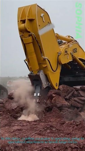Powerful Excavator at Work: Breaking Rocks for Construction Projects