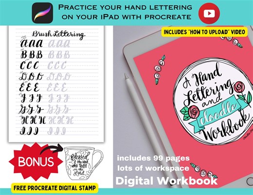Hand Lettering & Doodle Workbook: Tracers, Banners, Flowers (ebook) - Etsy