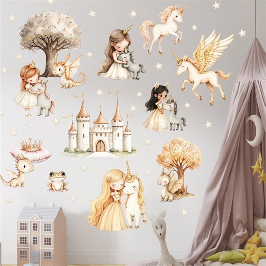 Princess Unicorn Wall Decals Peel and Stick, Fairy Tale Nursery Decor, Unicorn Princess Wall Stickers for Girls Bedroom - Etsy