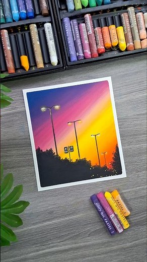 Mesmerizing Sunset Street Light Drawing 🌇 | Oil Pastel Scenery Art #shorts