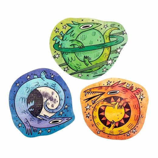 Celestial Dragons Three Sticker Set; Sun, Moon and Planet Handmade Decals - Etsy