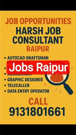Raipur Job Vacancy 2025 | Harsh Job Consultant | Full Details
