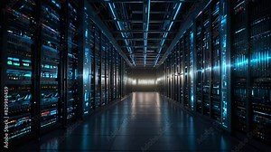 The looping video provides a captivating glimpse into the intricate workings of a data center environment, with multiple rows of fully operated server racks showcasing the transformative potential of