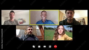 virtual meeting - young black man in video call from home talks to his friends