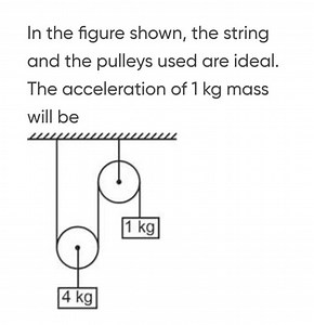 In the figure shown, the string and the pulleys used are ideal.... | Filo