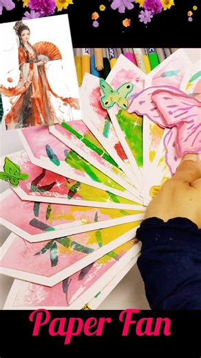 DIY Paper Fan with Butterflies🦋|#diy#shorts#craft#cutecraft#stickersstory#craftideas#art#papercraft