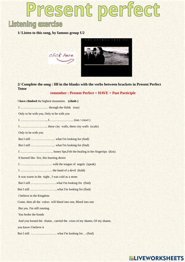 Present perfect listening exercise worksheet