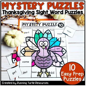Thanksgiving Sight Word Puzzles, Frys First 100 Words List, Cut and Paste