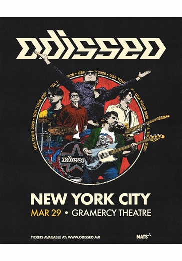 @Odisseo pone fin a su gira por Estados Unidos con una noche inolvidable en Nueva York Ante un público completamente entregado y un recinto que vibró de inicio a fin, Odisseo concluyó su gira por Estados Unidos con una sólida presentación en el emblemático The Gramercy Theatre de Nueva York, cerrando así una etapa importante en su crecimiento internacional. La velada comenzó con “Atípica”, tema perteneciente a su álbum Tormentas inesperadas, logrando conectar de inmediato con los asistentes desd