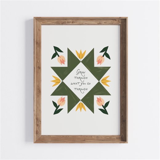 Inspirational Folk Art Star Print – Mustard Peach Floral Cottagecore Wall Art (digital Download) - Etsy