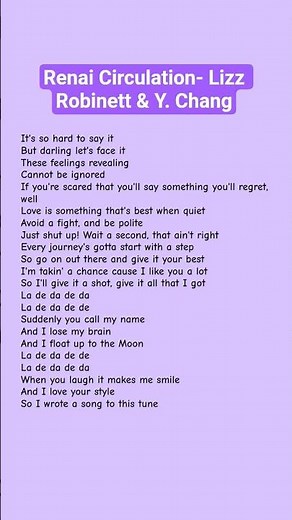 Renai Circulation- Lizz Robinett & Y. Chang (English version) #lyrics #music #renaicirculation