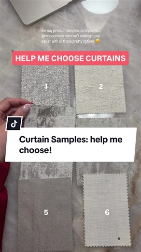 Which sample do you like the best? Comment which one you think I should pick!! #design #curtains #samples #curtainsamples