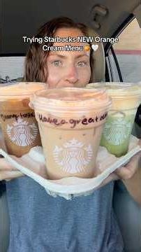 Trying Starbucks’ NEW Orange Cream Drinks Menu 🍊🤍 #starbucks #coffee #newfood #drinkreview #matcha