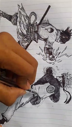 Naruto vs Sasuke pen sketch part 2