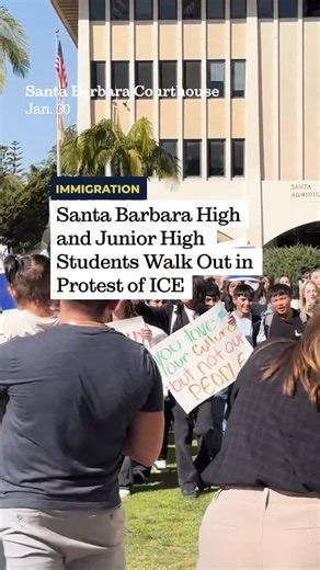 Santa Barbara Independent on Instagram: "Crowds of students from Santa Barbara High and Junior High School joined elected officials, faith leaders, and immigrant advocates at the Santa Barbara County Courthouse this morning to call on the local and federal government to de-escalate violent immigration enforcement. The students joined many across the nation in walking out from their classes, work, and shutting down their businesses in protest of ICE.⁠ ⁠ For more information, click on the link in