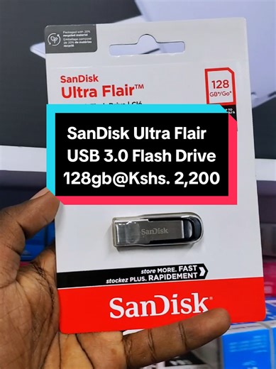 SanDisk Ultra Flair USB 3.0 Flash Drive 💾⚡ 128 gb @Kshs. 2,200 ⚡ High-Speed USB 3.0 Performance – Transfer files up to 150MB/s. 💾 128GB Storage Capacity – Store photos, videos, music, and important documents. 🛡️ Durable Metal Casing – Strong and stylish design for everyday use. 🔄 Plug & Play – Works instantly with laptops, PCs, and smart TVs. 📁 Perfect for Large Files – Move movies, backups, and work files in seconds. 🔐 Secure File Storage – Supports password protection with SanDisk softwa