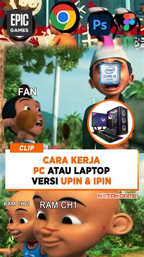 Ini bisa jadi gambaran cara kerja PC/laptop yang paling mudah dipahami oleh pemula sekalipun sih 🙂‍↕️ Gimana? udah ngerti kan cara kerja nya? 😂 Source: pediatechnology ✍🏻Content Creator : Ferdi 🎨Creative Director : Ridwan Ura 💼Producer : Rahmat Handiko #KotakGame #gamingpc #laptop #upinipin #funny #memes #tamatlah #fyp | KotakGame