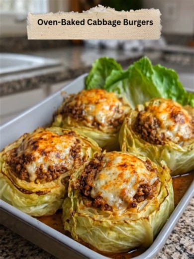 Oven-Baked Cabbage Burgers Thick cabbage steaks are roasted until tender, then topped with seasoned ground beef and melted cheese for a delicious low-carb burger-inspired meal. 😍 Full recipe is on my page — right under my profile picture ⬆️