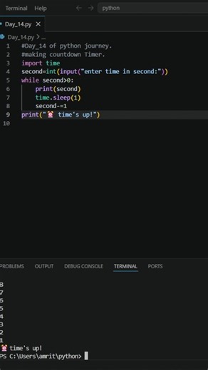 Day 14 of my python journey | I Made a Real Timer Using Python 🥇🚀 #coding #python #pythonchallenge