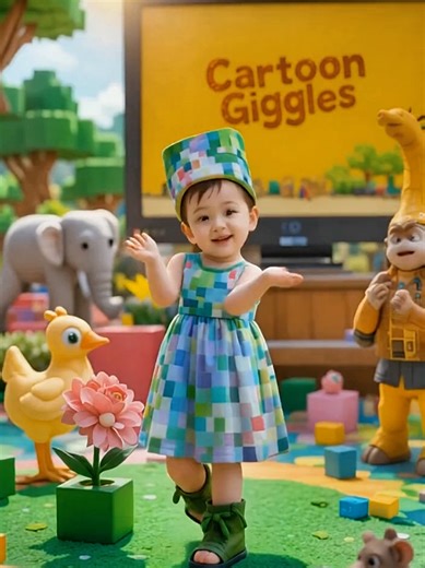 Cute Little Girl Dancing with Chicken Banana