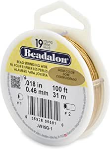 Beadalon 19-Strand Bead Stringing Wire, 0.018-Inch, Gold Color, 100-Feet