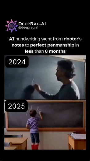 DeepRag.AI on Instagram: "AI just learned one of the most human skills... writing with personality. ✍️🤯 In the end of 2024, AI handwriting in videos was shaky, distorted, and almost unreadable. Fast forward to Mid 2025 and the glow-up is unreal. Whether it’s chalk on a classroom board or marker on glass, AI handwriting now looks smooth, natural, and expressive. It’s not just forming letters:- ➡️ It understands pressure, flow, rhythm, and emotion ➡️ It adapts to different handwriting styles ➡️ I