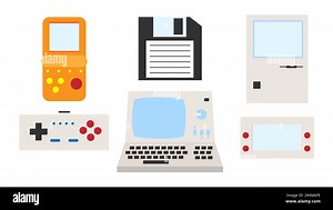Set of old retro vintage hipster technology electronics computer, pc, floppy floppy disk, game portable video game consoles from 70s, 80s, 90s. Vector Stock Vector Image & Art - Alamy