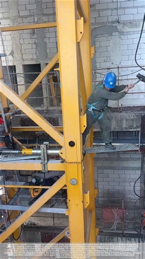 How do engineers remove the pin from a tower crane?