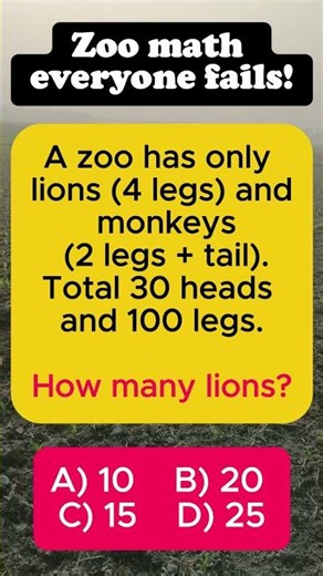 Zoo Math Challenge! 30 Heads & 100 Legs? 🦁🐒 #shorts