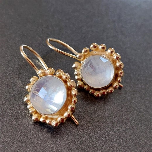 Handmade 18K Gold Vermeil Moonstone Dangle Earrings - Etsy