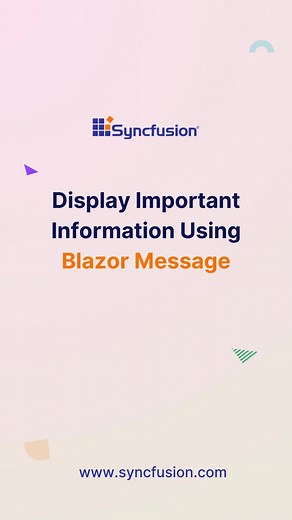 Easily notify your users with our Blazor Message component, featuring engaging visuals, distinct icons, color-coded severity levels, customizable alignment, and dynamic content structures! Discover more: https://syncfusion.pulse.ly/hmbzveexem #blazor #message #messages | Syncfusion | Facebook