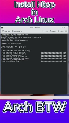 Install Htop in Arch Linux 📊 | Monitor CPU & RAM in Terminal #shorts #archlinux