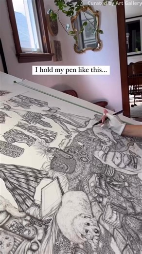 21K views · 301 reactions | Artist: Anna Wilson Never changing that “gremlin” grip—the 0.05 fineliner stacks tiny lines into leather, brick, fur and all the cozy chaos. Zoom in and tell me the first detail you spotted! #AnnaWilson #PenAndInk #Fineliner #LineWork #Crosshatching #Stippling #DetailDrawing #Illustration #Sketchbook #Inking #BlackAndWhiteArt #ArtProcess #DrawingReels #ArtistAtWork | ART Gallery | Facebook