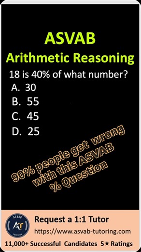 🔥 Very Common ASVAB Arithmetic Reasoning Question! If you can solve this fast, the ASVAB will be EASY for you 💪 Most students miss this because they overthink it. Watch how to break it down in seconds—no calculator needed! 🎯 Master Arithmetic Reasoning 🚀 Boost your ASVAB score 📚 Learn the shortcuts recruiters won’t teach you Comment “ASVAB” for more practice Follow for daily ASVAB tips #ASVAB #ASVABPrep #ArithmeticReasoning #ASVABMath #MilitaryTestPrep | ASVAB Tutoring