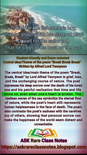 Break, Break, Break by Lord Alfred Tennyson | Central Idea | Main Theme | Ask Rare Class Notes