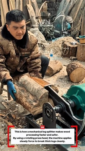 Powerful Log Splitter in Action — Fast & Efficient Wood Processing! #innovation