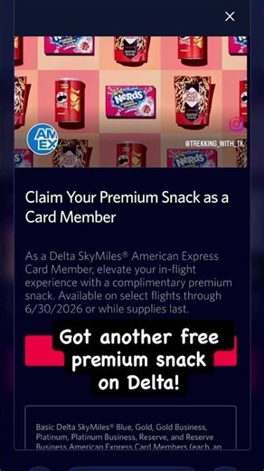 Get your free Delta / Amex premium snack!