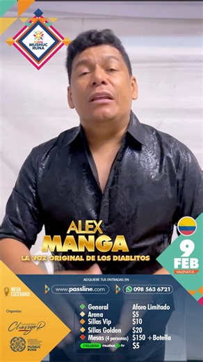 366 reactions · 69 shares | ¡Únete a la fiesta y vívelos con Vallenatos! 流拾 Alex Manga te invita a disfrutar de todos sus éxitos. ️ Adquiere tus entradas en: https://bit.ly/3trgucq #ExpoferiaMushucRuna #UneteALaFieata | Expo Feria Nacional Mushuc Runa | Facebook