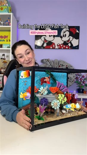 Emily on Instagram: "12 hours later… we have a LEGO fish tank 🫧🐠 The new LEGO fish tank set has 4200 pieces and retails for $480 (!!) which is crazy 😭 I didn’t see the appeal of the set from the box art but I really like it now that I’m seeing it built! I have a saltwater aquarium and love LEGO so I’m probably the target demographic for this and I was so iffy on it 😅 but now I rly like it! The build was fun for me too! Little dopamine hits throughout since each bag is one critter/coral! What
