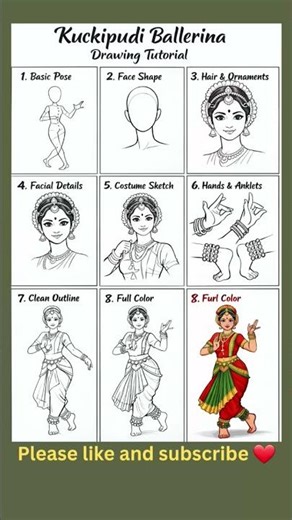 Kuchipudi Ballerina Drawing Tutorial 🩰 | Step by Step Classical Dance Art #shorts #classicaldance