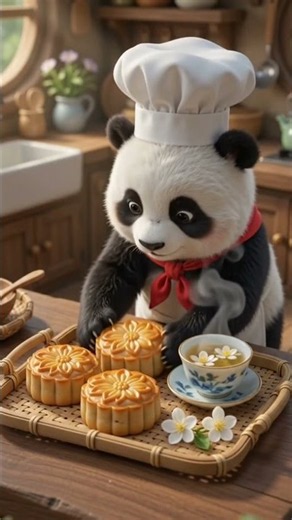 🐼🥮 Cute Panda Makes Tiny Moon Cake | Mini Dessert ASMR 🤏✨ #Shorts